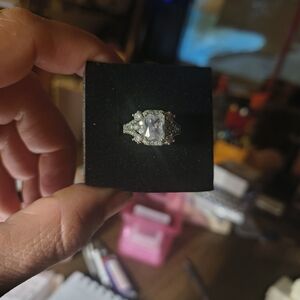 Silver-Tone White Cubic Zirconia Halo Statement Ring